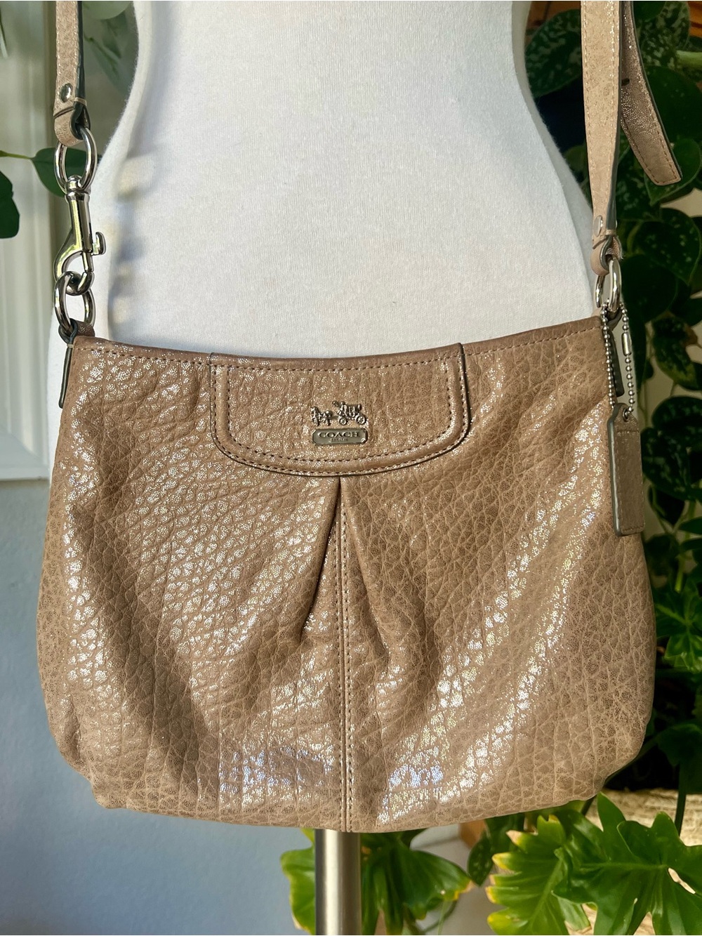 Coach Madison Metallic Leather Shoulder Bag in Taupe